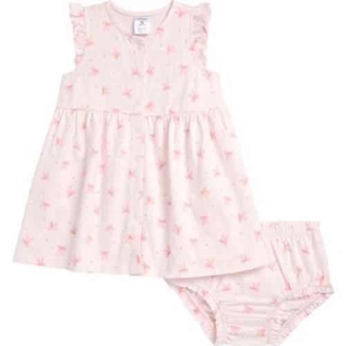 Flutter Sleeve Snap Front Cotton Dress with Bloomers, 6M