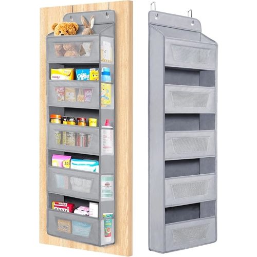 Meolsaek Over the Door Organizer,46lbs Load and Anti-Tilt Design，5 Tier Behind the Door Storage 5 Side Pockets，Perfect for Closet Organizers, Bathroom Storage