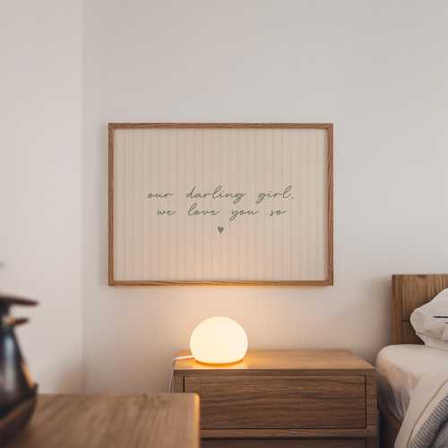 Our Darling Girl We Love You So Nursery Print, Vintage Neutral Sage Green Striped Girls Room Decor, Trendy Nursery Wall Art, Digital