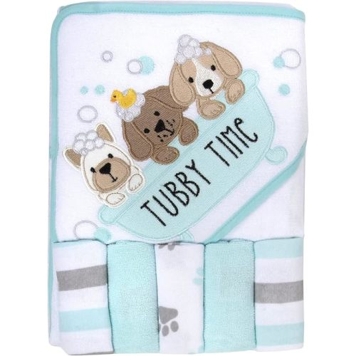 Baby Hooded Towel and Washcloth Set for Infants, Boys and Girls 6-12 Months (Pristine Pups)