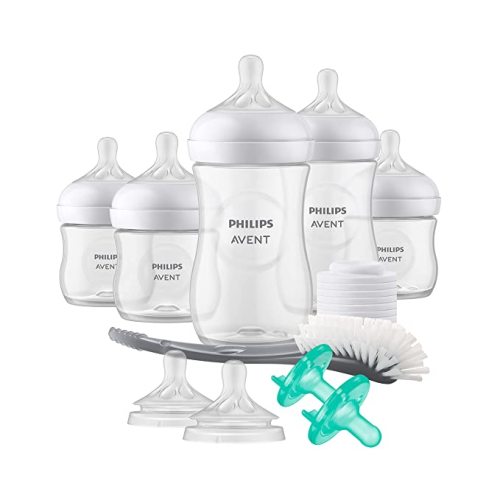 Philips AVENT Natural Baby Bottle with Natural Response Nipple, Newborn Baby Gift Set, SCD838/02 - 5 Count (Pack of 1) - Clear