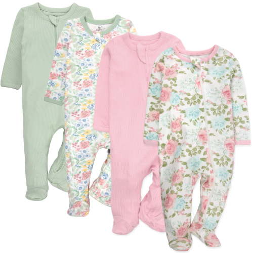 Baby Essentials Infant Girls 9 Months 4 Pack Footie Bodysuits