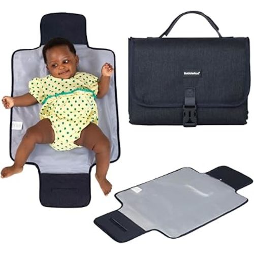 BabbleRoo Baby Changing Pad - Comfortable Portable Changing Pad, Compact, Fits in Any Diaper Bag - Lightweight and Soft with Cute Designs, Convenient Pockets, Extra Head Support – Navy Blue