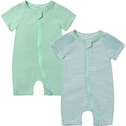 Feidoog 2PCS Baby Boys and Girls' Summer Short Sleeve One-Piece Romper Cute Cartoon Zipper Jumpsuit Outfits