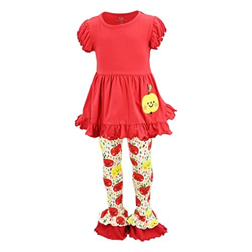 Unique Baby Girls Back to School Apple Embroidered 2 Piece Outfit