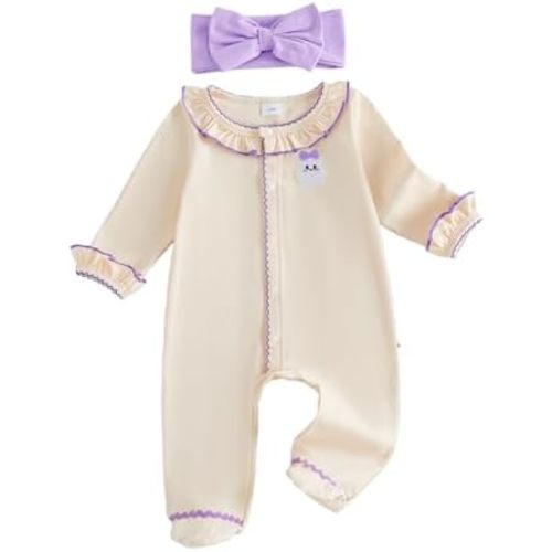 Newborn Baby Girl Halloween Outfit Pumpkin Ghost Footie Romper Jumpsuit