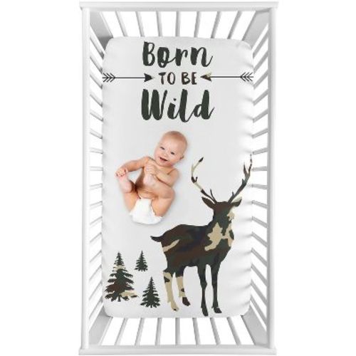 Sweet Jojo Designs Boy Photo Op Fitted Crib Sheet Woodland Camo Beige Green and Black
