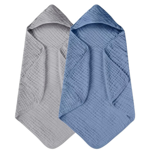 Yoofoss Hooded Baby Towels for Newborn 2 Pack 100% Muslin Organic Cotton Baby Bath Towel with Hood for Babies, Infant, Toddler and Kids, Large 32x32Inch, Soft and Absorbent Newborn Essential