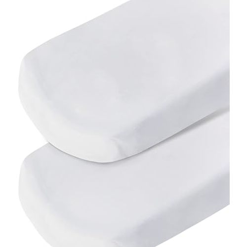 Bassinet Sheet 2 Pack Cotton Fitted Sheets Set for Oval Rectangle Hourglass Bassinet Mattress and Moses Baskets, Super Soft and Breathable Cover for Baby Girl Boy 32''x16''x4'', White