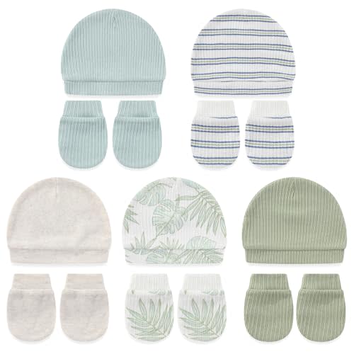 falianni Cute Baby Girl Hats Mittens Set 10-Pack New Born Boy Caps Gloves Suit 0-6 Months Infant Accessories