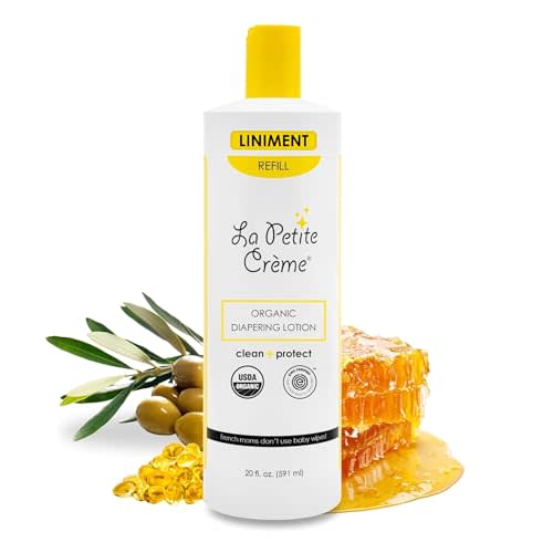 La Petite Creme French Premium Diapering Lotion - Diaper Cream Alternative to Baby Wipes - Gentle Moisturizer & Skin Cleanser with USDA Certified Organic Ingredients - Baby Essentials (20 oz)