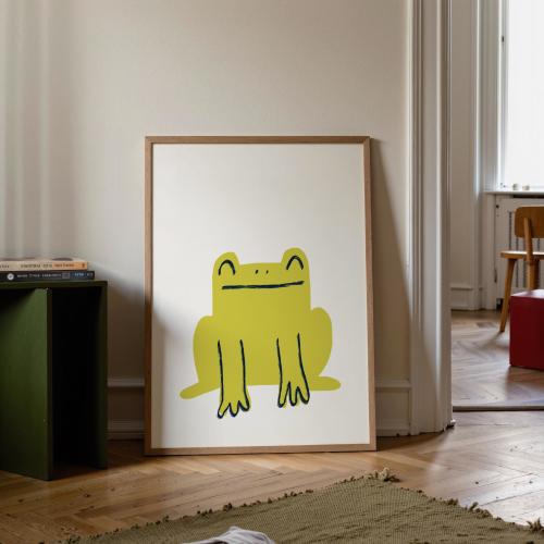 Frogger Frog Print, Retro Kids Room Decor, Handdrawn Eclectic Art, Digital
