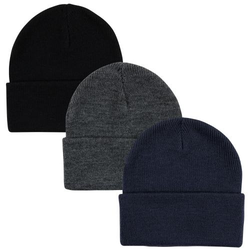 Hudson Baby Family Knit Cuffed Beanie 3pk, Navy Black, Infant Toddler - Navy Black
