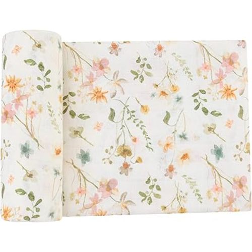 LifeTree Baby Swaddle Blankets, Muslin Swaddle Blankets Boys Girls Swaddling Wrap Receiving Blanket for Newborn, 70% Viscose Bamboo and 30% Cotton, Large 47" x 47", WildFloral Pattern