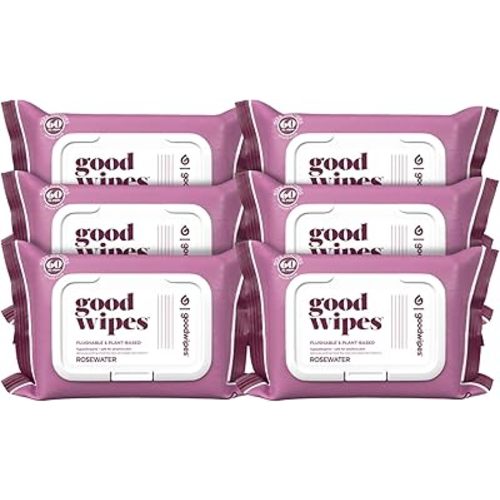 Goodwipes Flushable Wipes Made with Vitamin E & Aloe - Rosewater, 360 Count (6 Packs)
