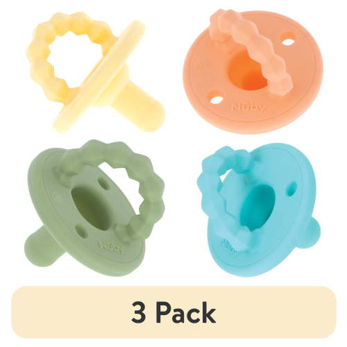 (3 pack) Nuby Softees Pacifier and Teether for Babies, 4 Pack Infant Pacifiers
