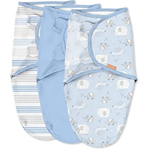 SwaddleMe Original Swaddle - Size Small/Medium, 0-3 Months, 3-Pack (Elephant Stripes) Easy to Use Newborn Swaddle Wrap Keeps Baby Cozy and Secure and Helps Prevent Startle Reflex