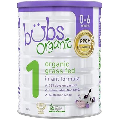 Bubs Organic Grass Fed Infant Formula Stage 1, Infants 0-6 months, Made with Non-GMO Organic Milk, 28.2 Oz