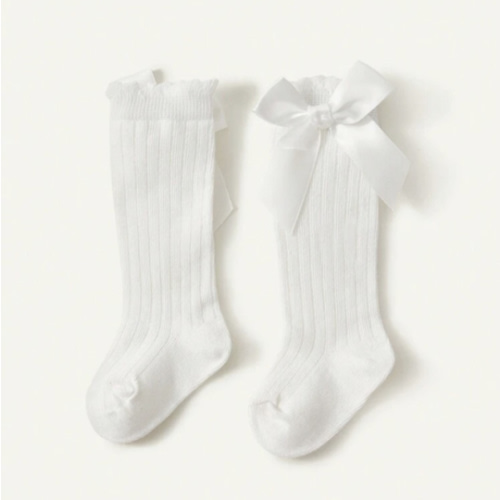 0.6m Cozy Pixies 1pair Girls' White High Knee Socks With Bow