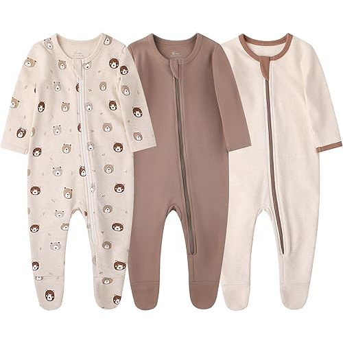 O2 BABY Baby Boys Girls Organic Cotton Zip-Front Sleeper Pajamas, Footed Sleep 'n Play