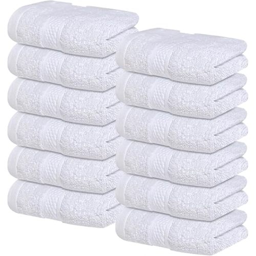 Infinitee Xclusives Luxury Wash Cloths for Showering [13x13] – 100% Cotton Washcloths [Pack of 12], Soft and Absorbent Face Towels for Bathroom Wash Clothes, Gym, and Spa (Brilliant White)