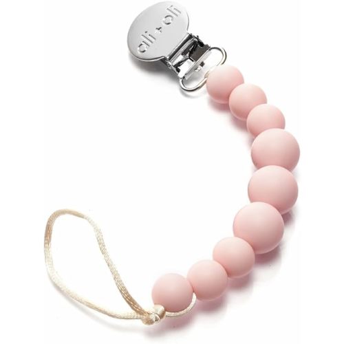 Ali+Oli Silicone Pacifier Clip for Baby (Pink) 100% Food-Grade BPA Free Newborn Pacifier Holder Infant Binky Clip for Baby Boy or Girl