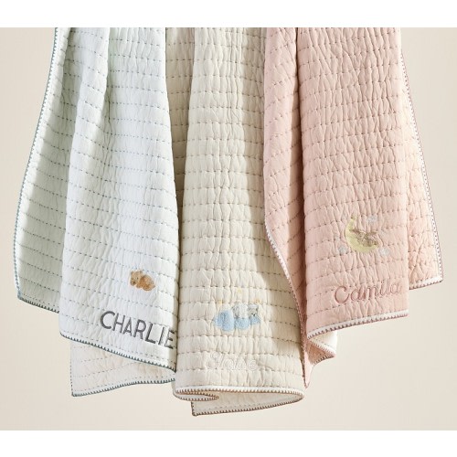 Animal Pickstitch Organic Baby Blanket (ivory)