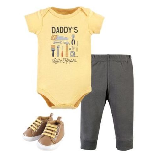 Hudson Baby Infant Boy Cotton Bodysuit, Pant And Shoe Set, Construction Work Short Sleeve, 0-3 Months