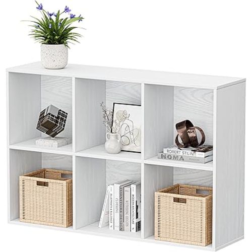 6 Cube Storage Organizer, Wooden Cube Shelves with Closed Back Panel, Reversible Bookcase, Cubes Closet Organizer for Home, Living Room, Kids Room, Office, Bedroom, Study, Hallway