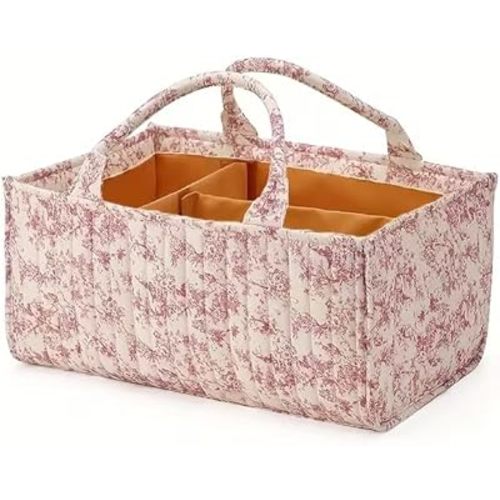 Diaper Caddy Organizer,Cute Floral Nursery Storage Basket,Soft Portable Changing Table Car Caddy Organizer Gift (Floral E)