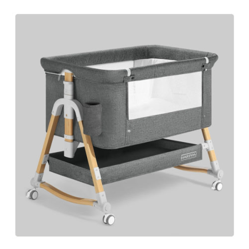 HARPPA Cuddly 3-in-1 Baby Bassinet Bedside Sleeper for Reflux | Attaches to Bed, Adjustable 5 Heights, Non-Toxic & CPSC Certified | Sturdy Aluminum Frame, Portable Wheels, Tool-Free Setup, Gentle Rocking | Perfect for Newborns, Infants, Small Spaces & Saf