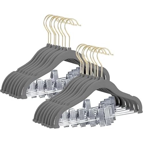 Stormix Baby Hangers - 24 Pack Non-Slip Heavy-Duty Kids Hangers for Shirts, Pants, Skirts, Dresses, Jackets, Coat - Gray (Gold Hook)