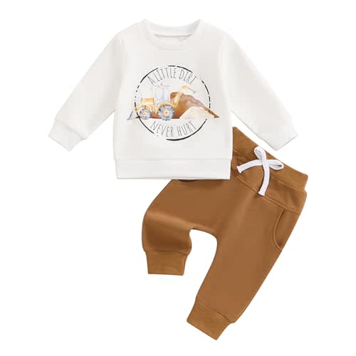 Lucikamy Toddler Baby Boy Fall Winter Outfits Tractor Print Long Sleeve Sweatshirt Pants Set Kids Sweatsuit Clothes