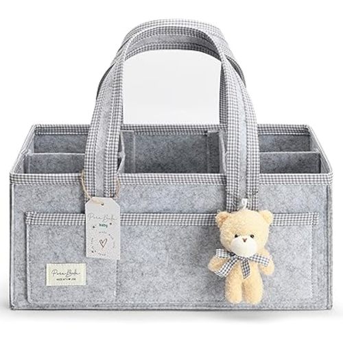 PeraBella Diaper Caddy Organizer with Handle, Baby Shower Gifts Basket Bag, Registry Search Must Haves Items, Nursery Storage Organizer for Newborn Girl Boy, Baby Bag Essentials, Car Diaper Caddy Cart
