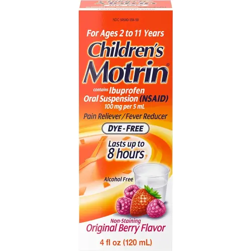Motrin Children's Oral Suspension 100mg Ibuprofen Medicine, NSAID Fever Reducer & Pain Reliever for Minor Aches & Pains Due to Cold & Flu, Dye Free, Alcohol-Free, Berry Flavored, 4 fl. Oz