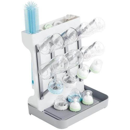 SuoXing Vertical Baby Bottle Drying Rack,Space Saving Countertop Baby Drying Rack for Bottles,Large Baby Bottle Station Stand,Bottle Rack Dryer for Brushes,Pacifiers,Baby Accessories Organizer,Grey