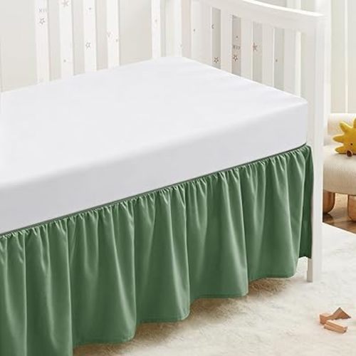 SiinvdaBZX Sage Green Crib Skirt Dust Ruffle, Microfiber Crib Bed Skirt 52"x28" with 14" Drop, Durable Full Coverage Toddler Bedskirt Fit for Baby Boys Girls Nursery Standard Crib