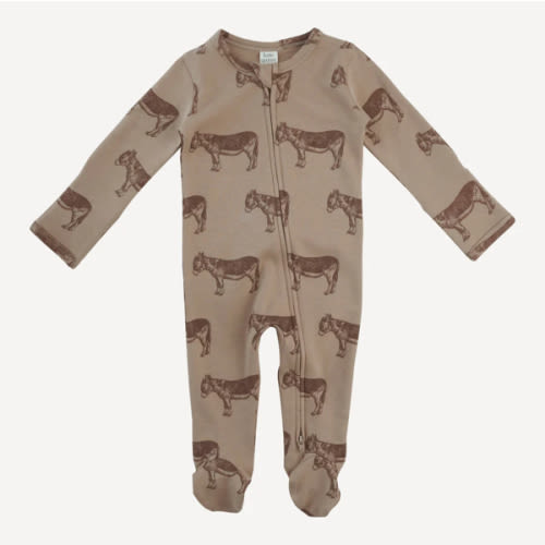 long sleeve two way zipper footie | donkey | organic cotton interlock