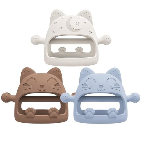 Amazon.com : 3 Pack Baby Teether-Cartoon Teethers for Babies 0-6 Months, Baby Teething Toys,Baby Chew Toys for Teething Relief,Baby Toys 0-6 Months,Ideal Baby Travel Essentials for Newborn &Moms(Cartoon Cat) : Baby