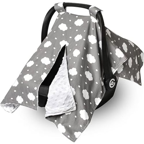 Car Seat Cover for Babies, Minky Winter Infant Car Seat Cover, Nursing Cover for Baby Breastfeeding, Suitable for Baby Carrier, Stroller, with Peekaboo Opening Car Seat Canopy