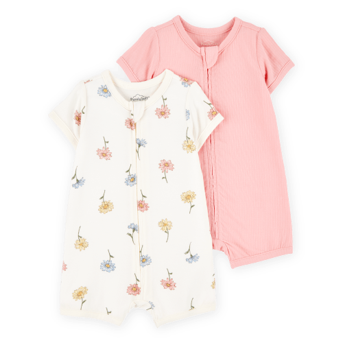 Baby 2-Pack PurelySoft Zip-Up Rompers- Pink/Floral - Carter's | Carter's