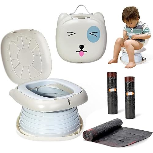Orzbow Portable Travel Potty for Toddler Boys and Girls with Storage Bag, Foldable Potty Training Toilet for Car, Emergency Potty Seat for Indoor Outdoor, Includes Free 45pcs Travel Bags, Gray