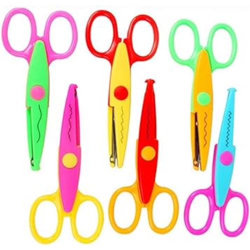 Jialeey Plastic Kids Design Safety Art Scissors Creative Crafts Scissors Paper Scrapbooking Decorative Wave Lace Edge Cutters Set 6 PCS