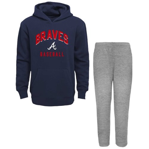 Infant Atlanta Braves Navy/Heather Gray Play by Play Pullover Hoodie & Pants Set