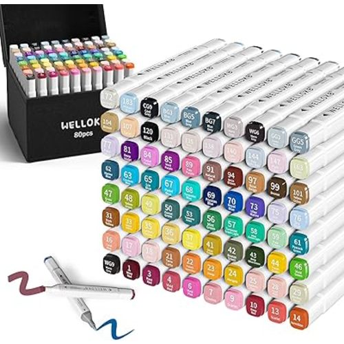 Alcohol Markers, 80 Colors Dual Tip Blender Art Markers for Coloring, Illustrations, and Sketching, Alcohol Markers Set, Alcohol Based Markers with Carrying Case