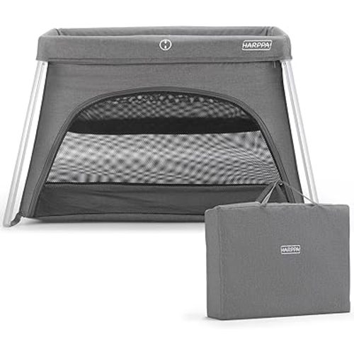 HARPPA Travel Crib with Comfy Mattress, Lightweight Portable Crib Requires No Assembly, Foldable Pack and Play for Baby and Toddlers, Compact Play Yard with Bed,Gray