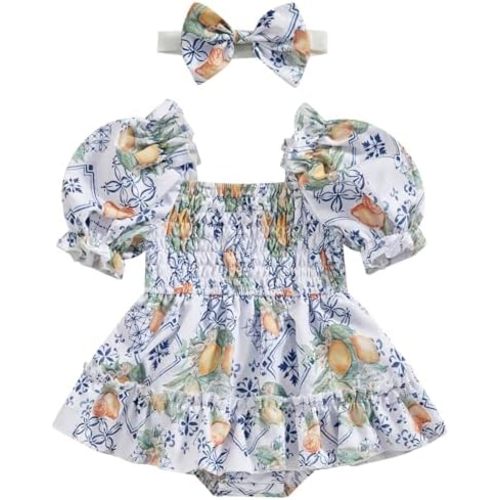 Mubineo Baby Girl Summer Clothes Outfits Newborn Infant Floral Short Sleeve Romper Dress Cute Outfit
