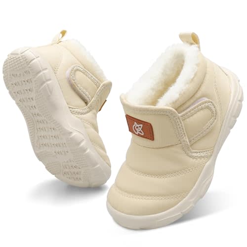 QFH Baby Boys Girls Winter Warm Shoes Cozy Fleece Snow Boots Toddler Non-Slip Walking Shoes Infant Outdoor Water Resistance Faux Fur Booties