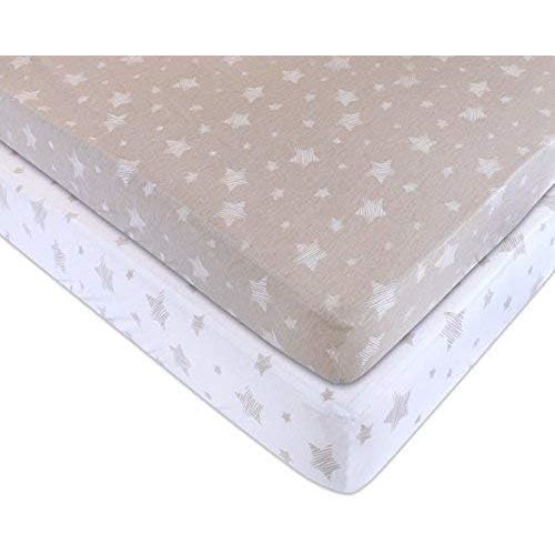Ely's & Co. Crib Sheet Set 2 Pack 100% Jersey Cotton - Tan Drawn Star