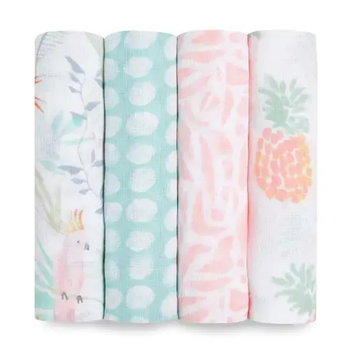 Tropical Cotton Muslin Swaddl 4pk | aden + anais